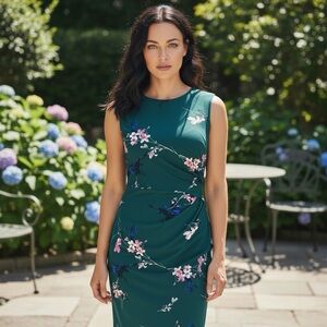 Eliza J Green Floral Asymmetric Sheath Dress - Size 2